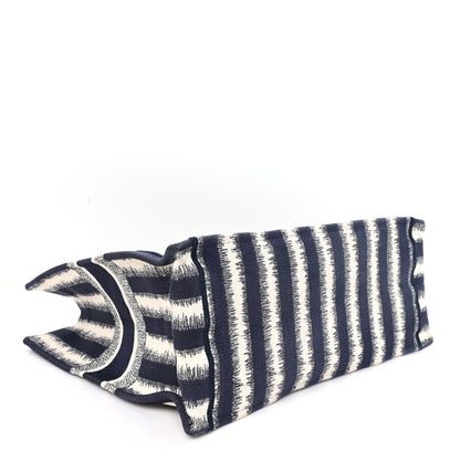 Christian Dior Canvas Embroidered Large Striped Book Tote Navy 4 of 11