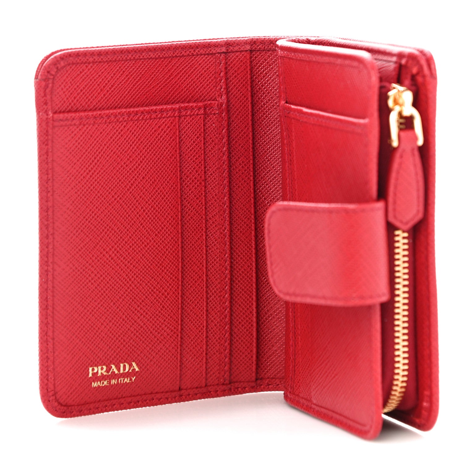 Prada Saffiano Metal Compact Wallet Fuoco 4 of 11