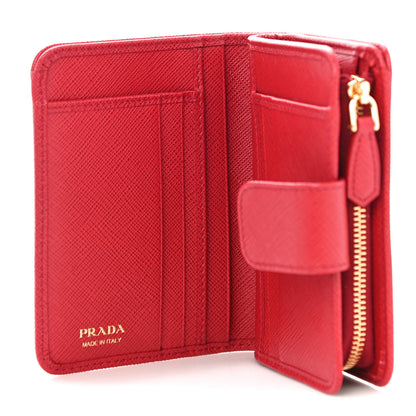 Prada Saffiano Metal Compact Wallet Fuoco 4 of 11