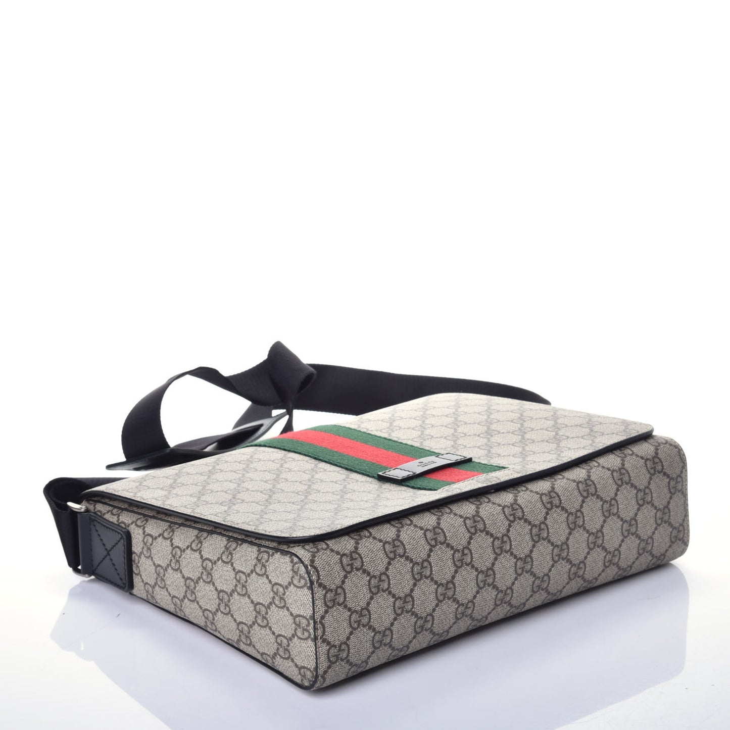 GG Supreme Monogram Web Flap Messenger Bag Black