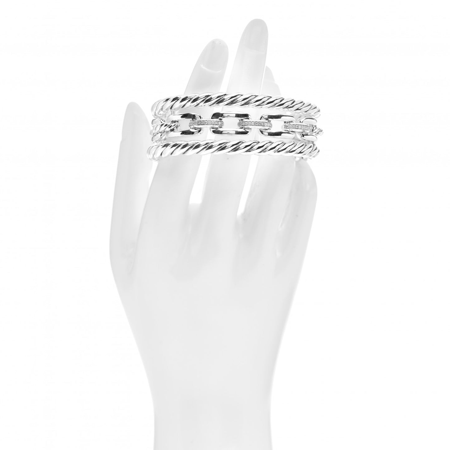 Sterling Silver Diamond Wellesley Link Three-Row Cuff Bracelet