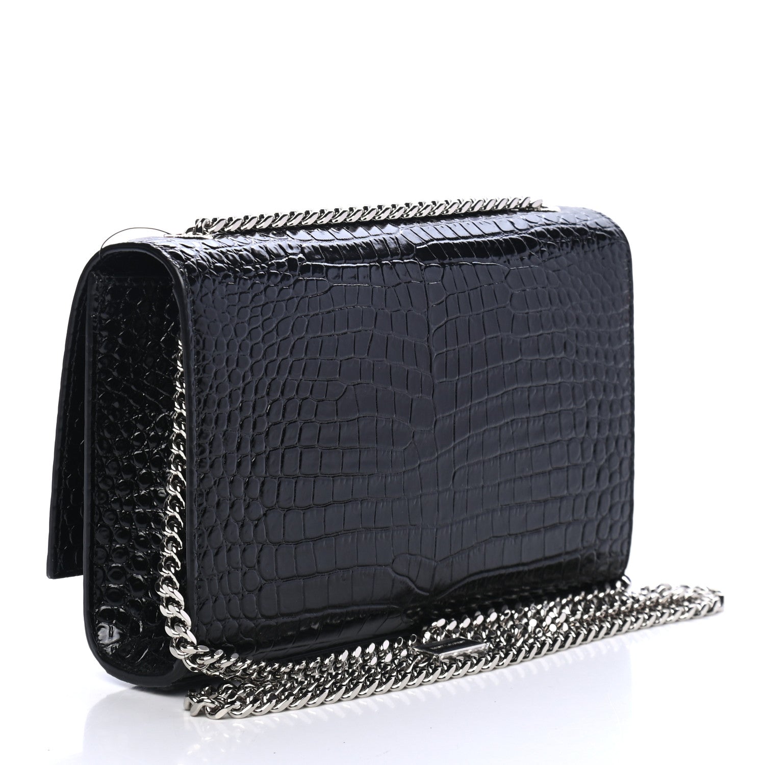 Saint Laurent Calfskin Crocodile Embossed Small Classic Monogram Kate Tassel Satchel Black 3 of 4