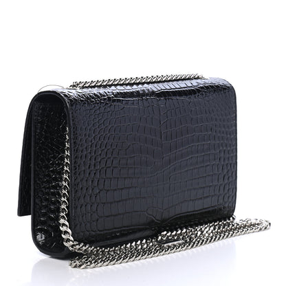Saint Laurent Calfskin Crocodile Embossed Small Classic Monogram Kate Tassel Satchel Black 3 of 4