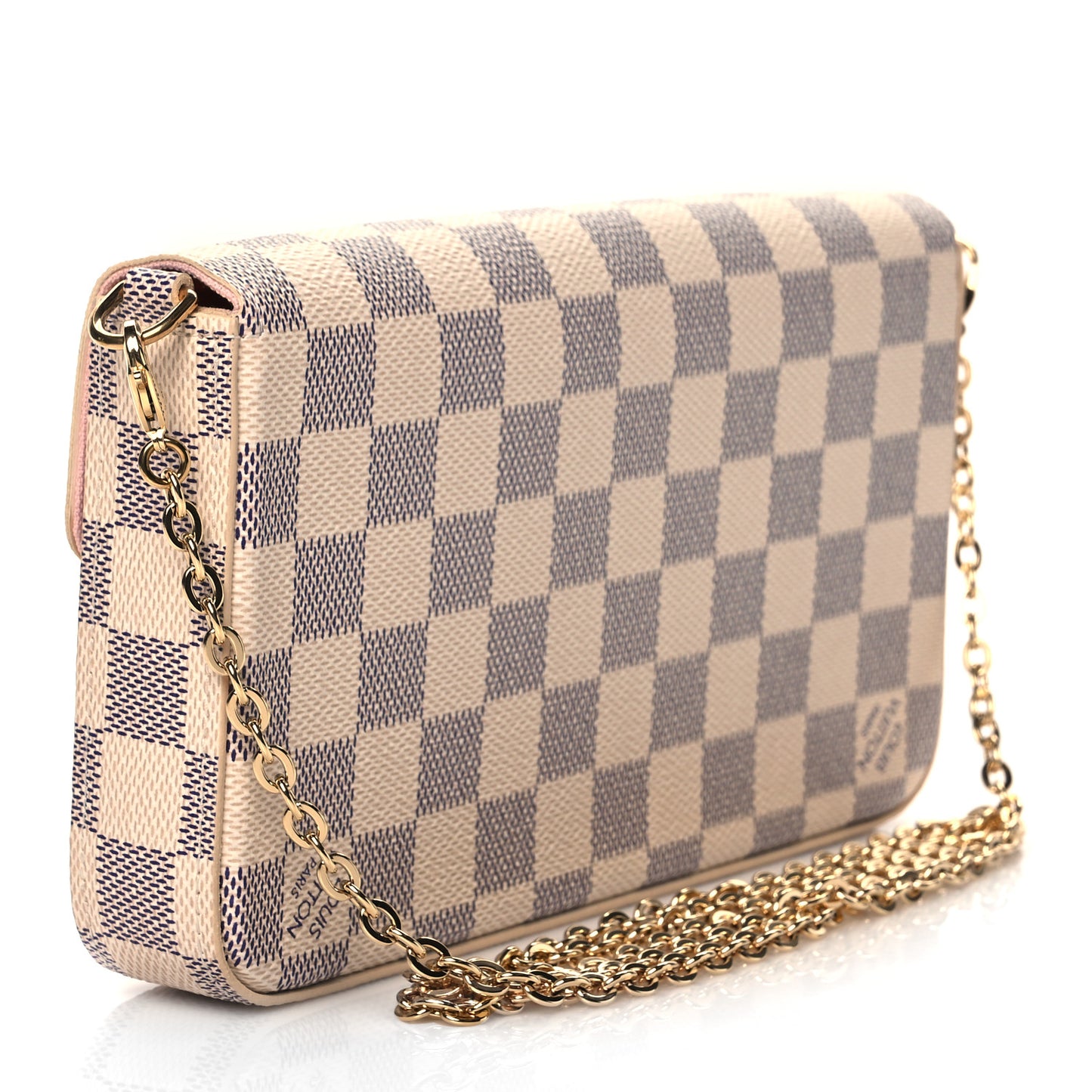 Damier Azur Pochette Felicie Chain Wallet Rose Ballerine