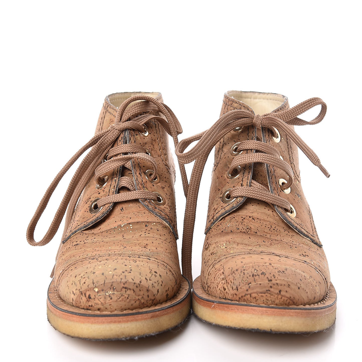 Cork Lace Up Boots 37 Beige Gold