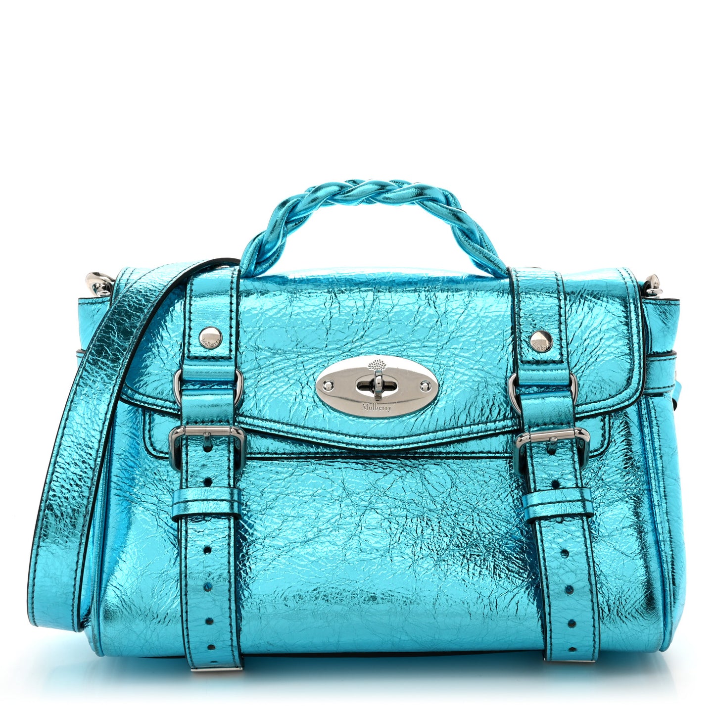 Metallic Crinkled Calfskin Mini Alexa Portobello Blue