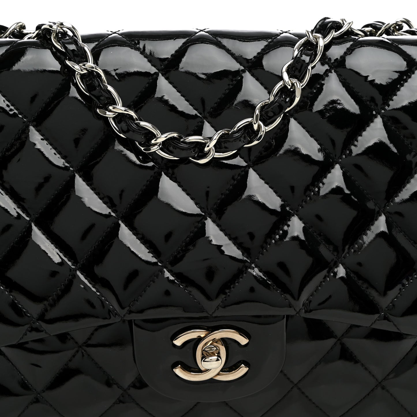 Patent Quilted Jumbo Single Flap Black