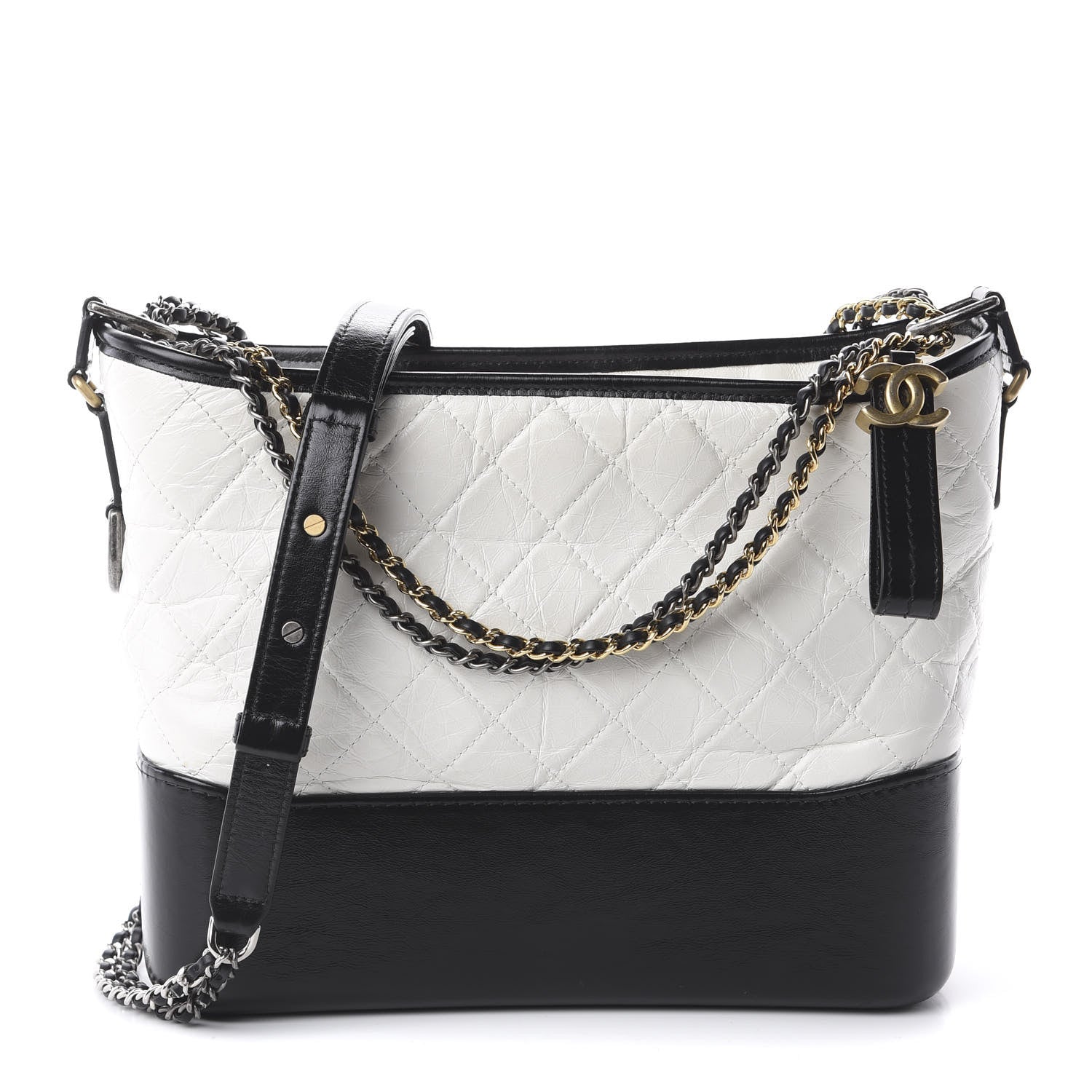 Chanel Aged Calfskin Quilted Medium Gabrielle Hobo Black White 1 of 16