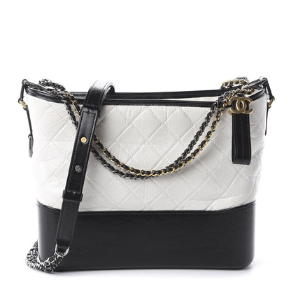 Chanel Aged Calfskin Quilted Medium Gabrielle Hobo Black White 1 of 16