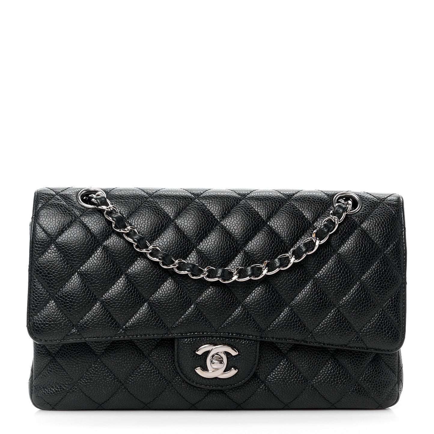 Caviar Quilted Medium Double Flap Black