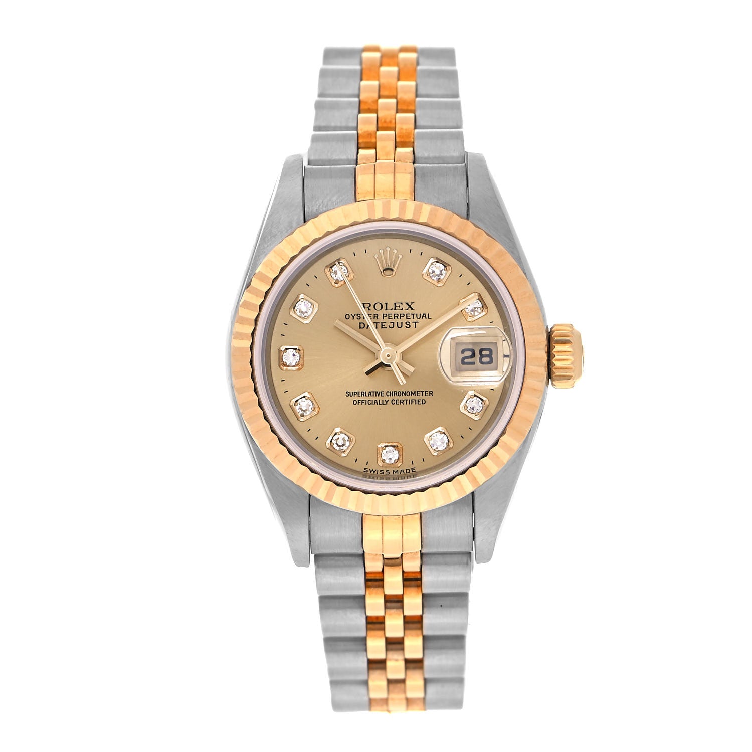 Rolex Stainless Steel 18K Yellow Gold Diamond 26mm Oyster Perpetual Datejust Watch Champagne 79173 1 of 4