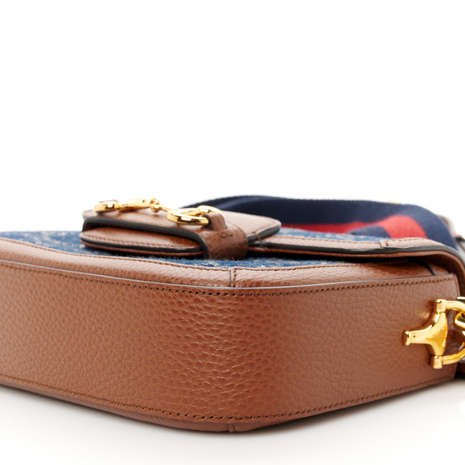 Gucci New Denim GG Monogram Dollar Calfskin Web Mini Horsebit 1955 Shoulder Bag Blue Tea Cuir Epilog 12 of 12