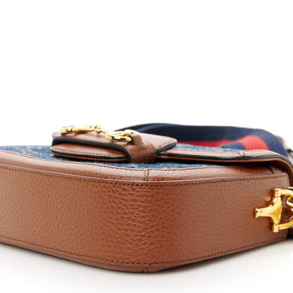 Gucci New Denim GG Monogram Dollar Calfskin Web Mini Horsebit 1955 Shoulder Bag Blue Tea Cuir Epilog 12 of 12