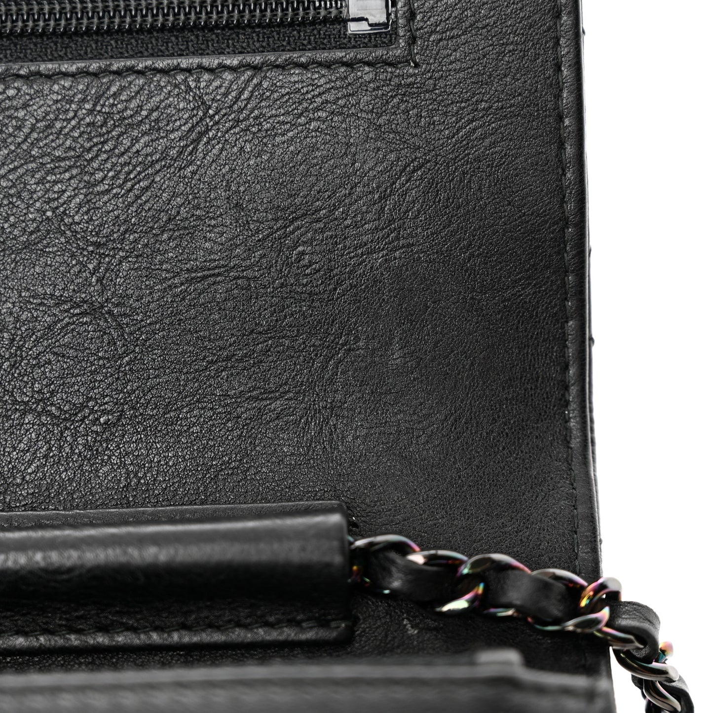 Crumpled Calfskin Quilted Wallet On Chain WOC So Black