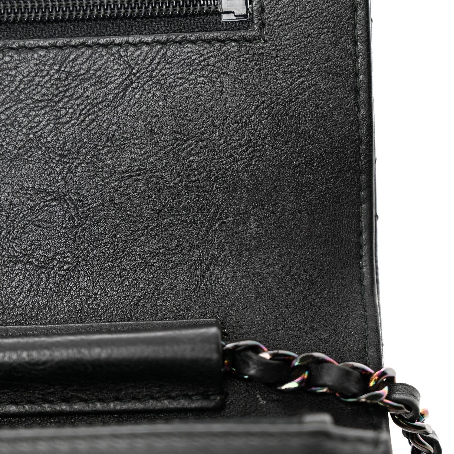 Chanel Crumpled Calfskin Quilted Wallet On Chain WOC So Black 12 of 17