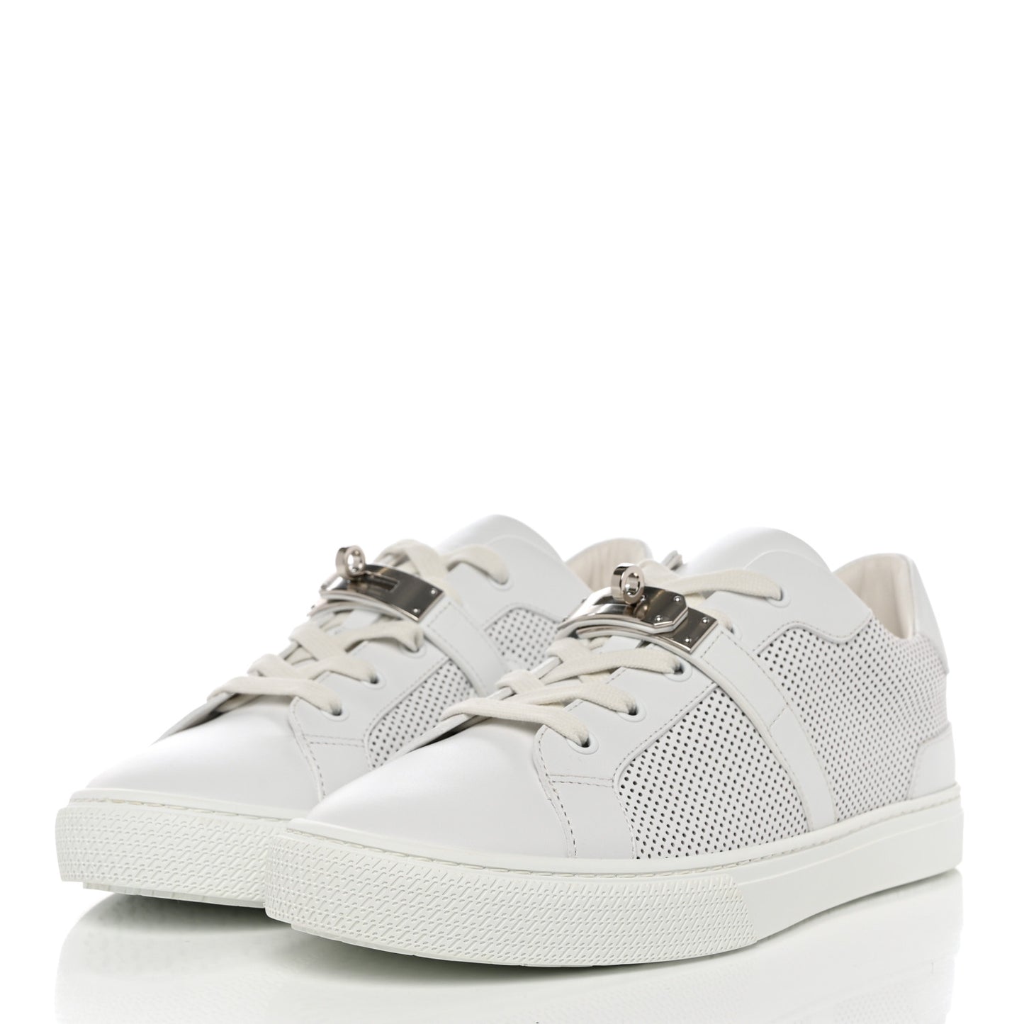 Calfskin Perforated Day Sneakers 41.5 White