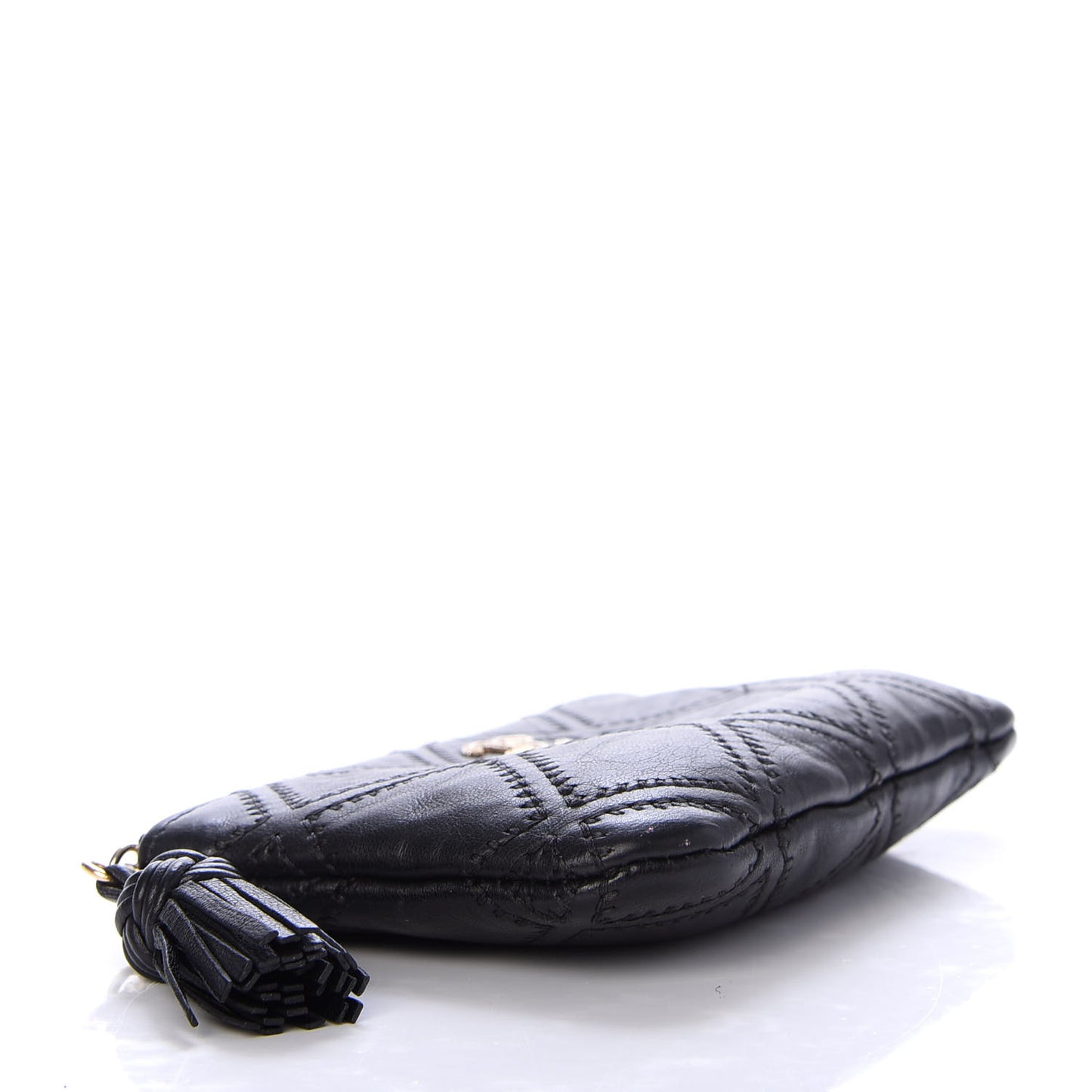 Lambskin Stitched Small Cosmetic Case Black