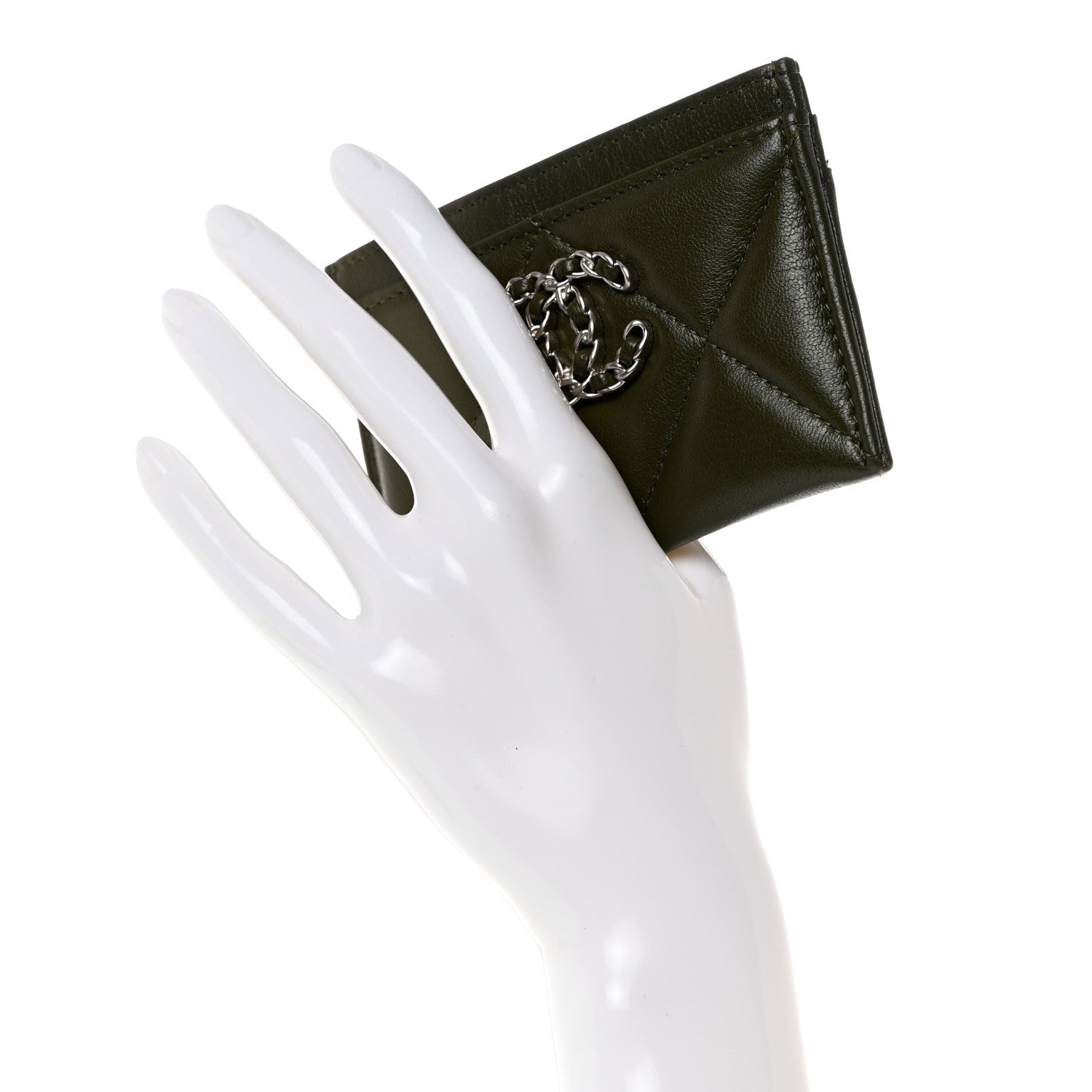 Chanel Lambskin Quilted Chanel 19 Card Holder Khaki 2 of 9