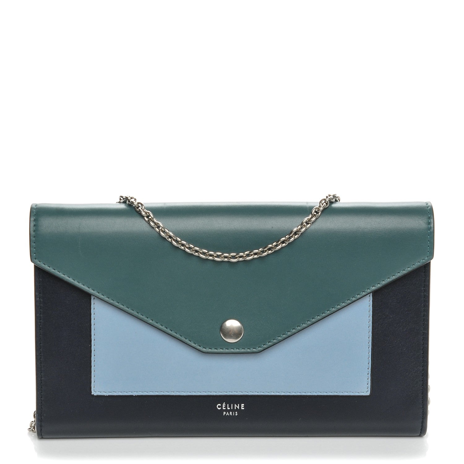 Celine Shiny Calfskin Large Pocket Flap On Chain Green Smoke 1 of 7