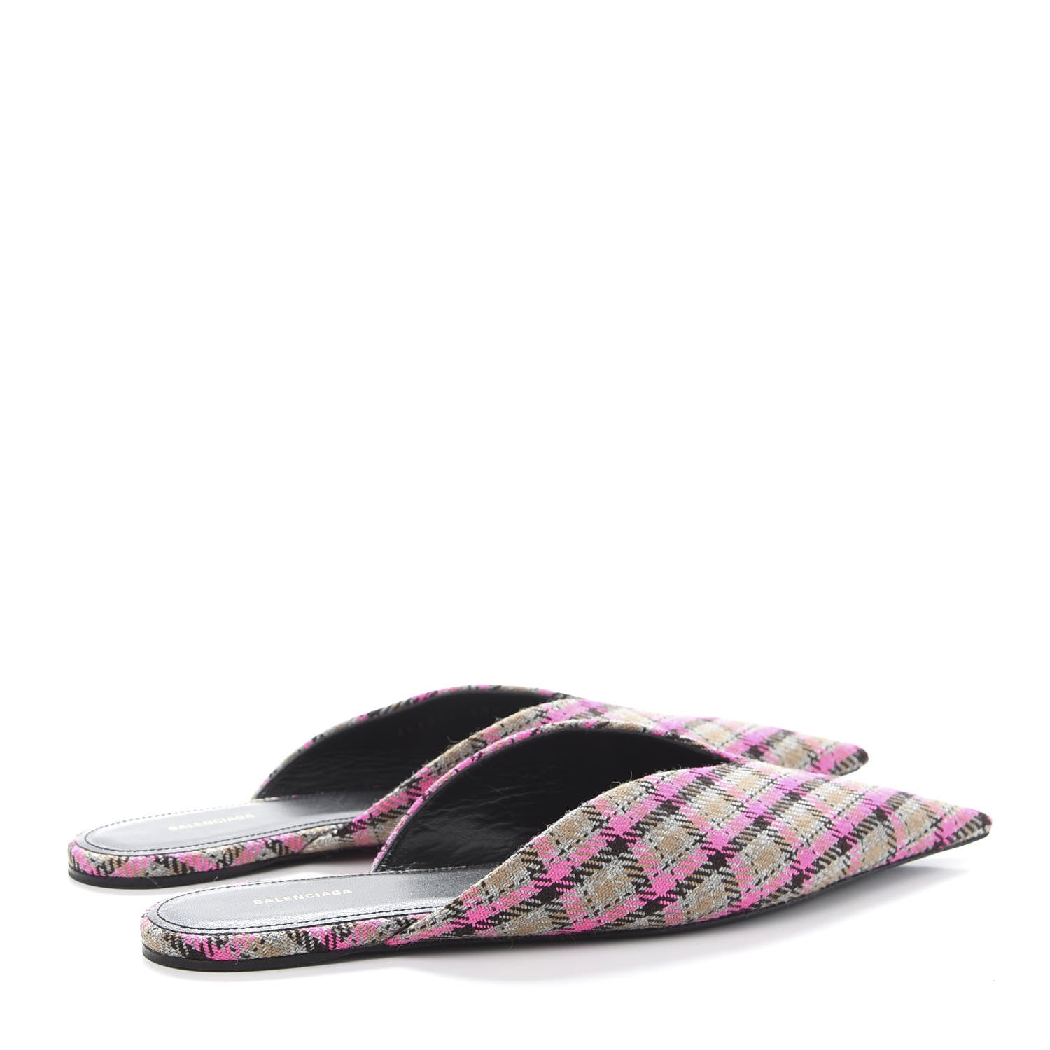 Balenciaga Wool Check Pointed Toe Flat Mules 38.5 Grey Pink 4 of 9