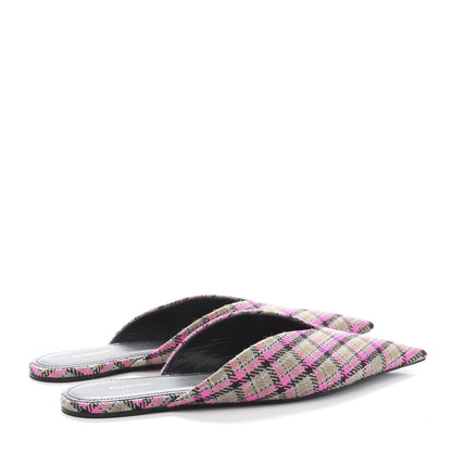 Balenciaga Wool Check Pointed Toe Flat Mules 38.5 Grey Pink 4 of 9