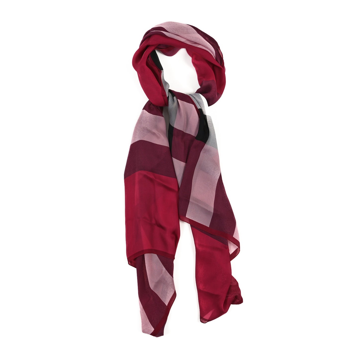 Satin Silk Mega Check Scarf Fuchsia Pink