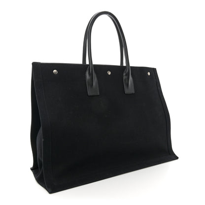 Saint Laurent Linen Calfskin Rive Gauche Tote Black 3 of 12