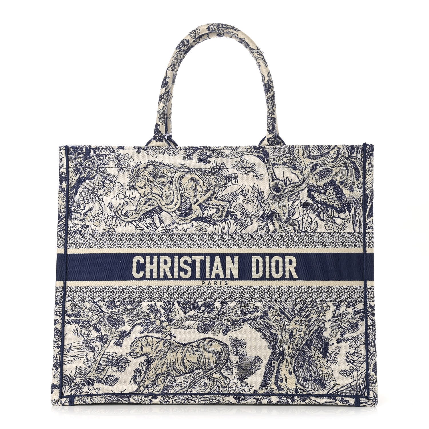Christian Dior Canvas Embroidered Large Dioriviera Toile De Jouy Book Tote Blue 1 of 13