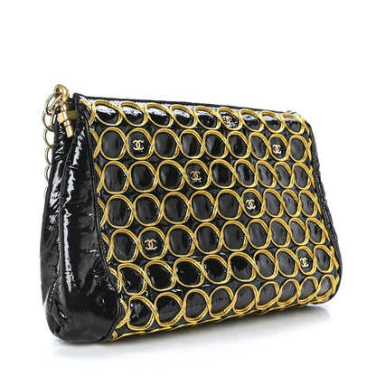 Chanel Patent Embroidered Clutch With Chain Black Gold 3 of 9