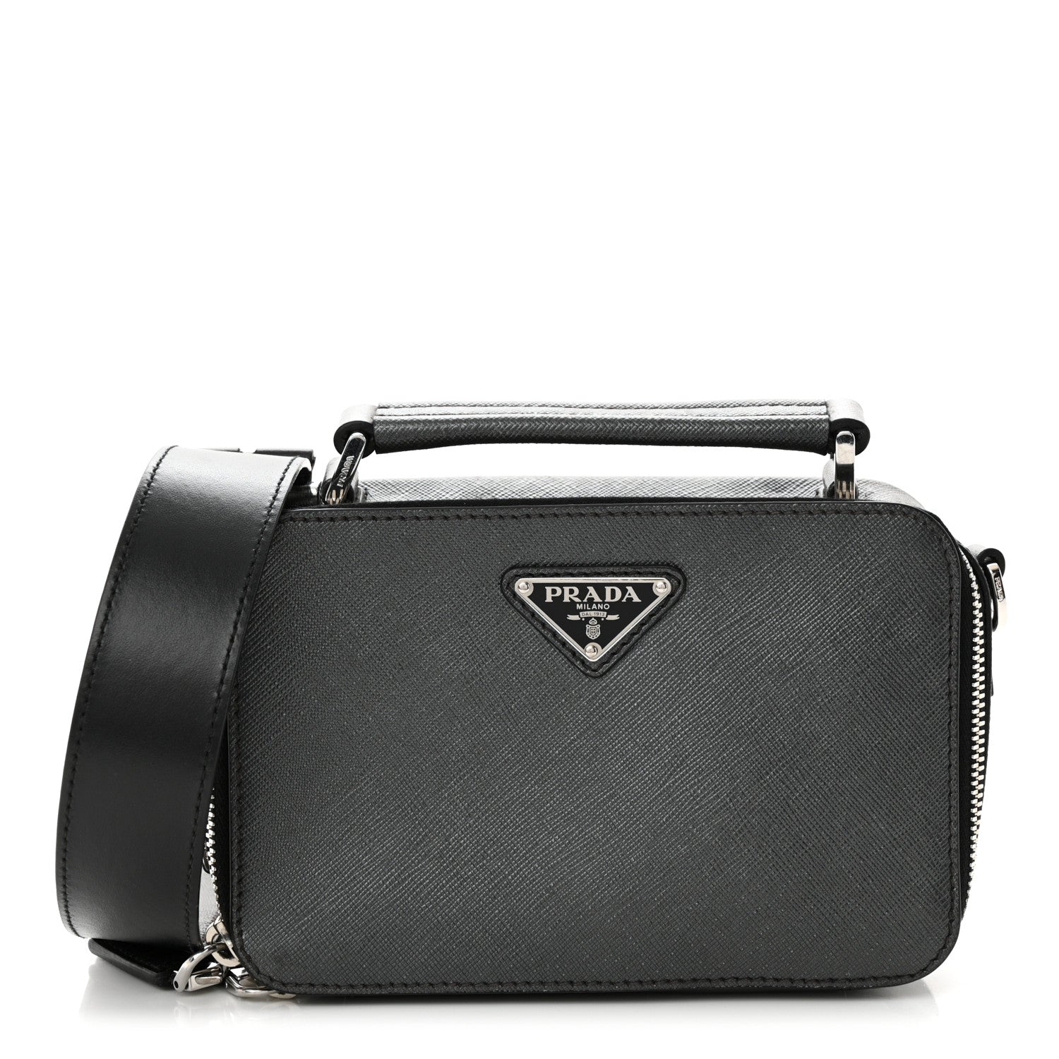 Prada Saffiano Travel Small Brique Top Handle Crossbody Bag Anthracite Gray 1 of 12