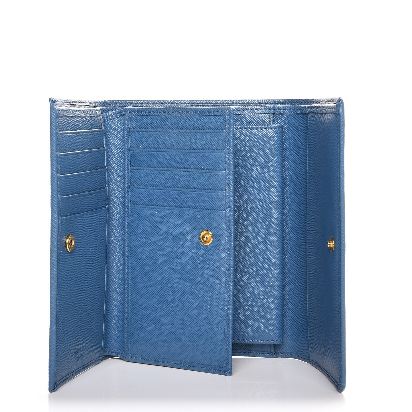 Saffiano Metal Compact Snap Tri-Fold Wallet Cobalto