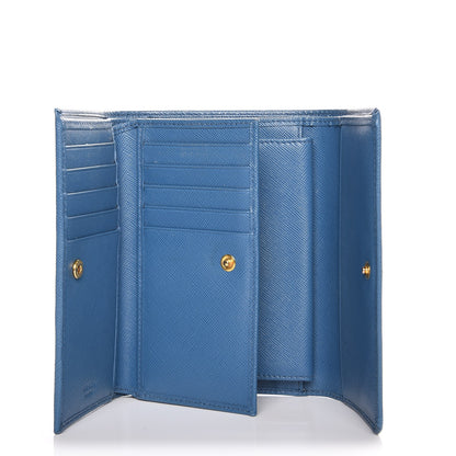 Prada Saffiano Metal Compact Snap Tri-Fold Wallet Cobalto 6 of 8