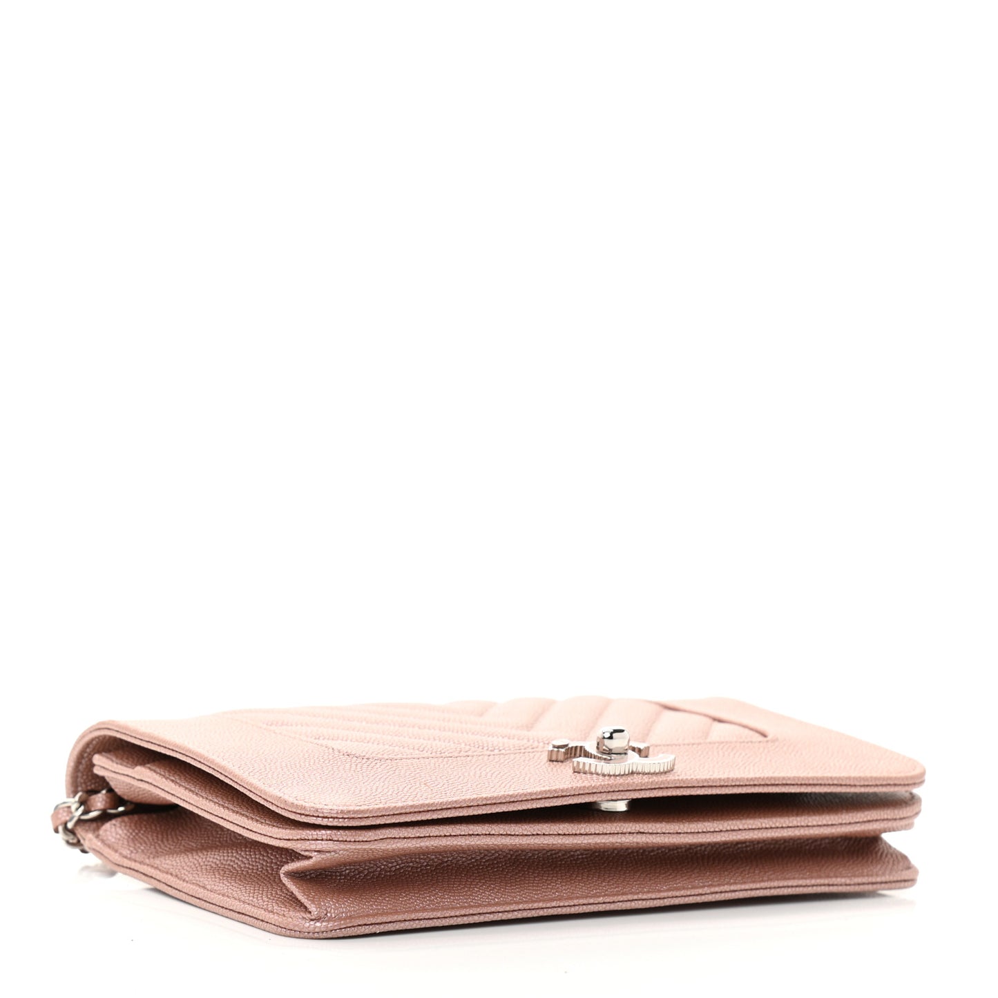 Metallic Caviar Chevron Quilted Vintage Mademoiselle Wallet On Chain WOC Pink