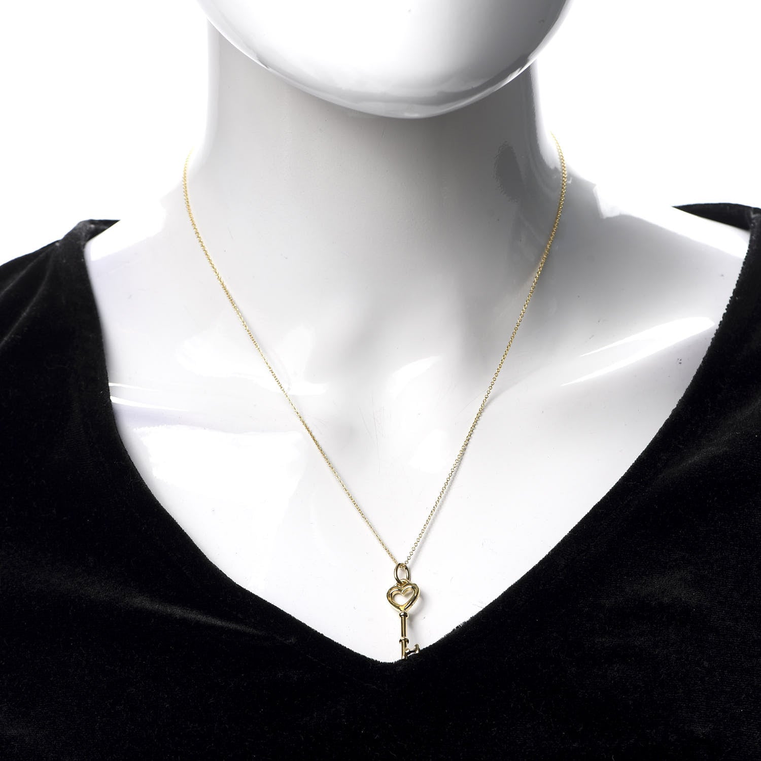 Tiffany 18K Yellow Gold Mini Heart Key Pendant Necklace 2 of 5