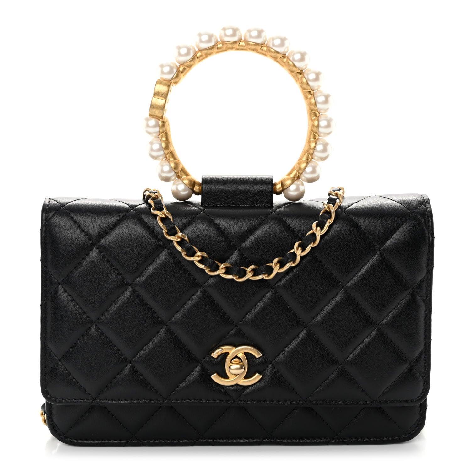 Chanel Lambskin Quilted Pearl Crown Wallet On Chain WOC Black 1 of 11