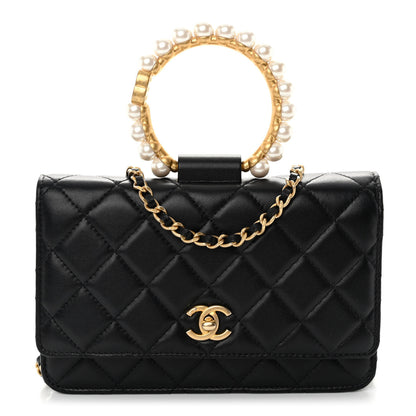 Chanel Lambskin Quilted Pearl Crown Wallet On Chain WOC Black 1 of 11