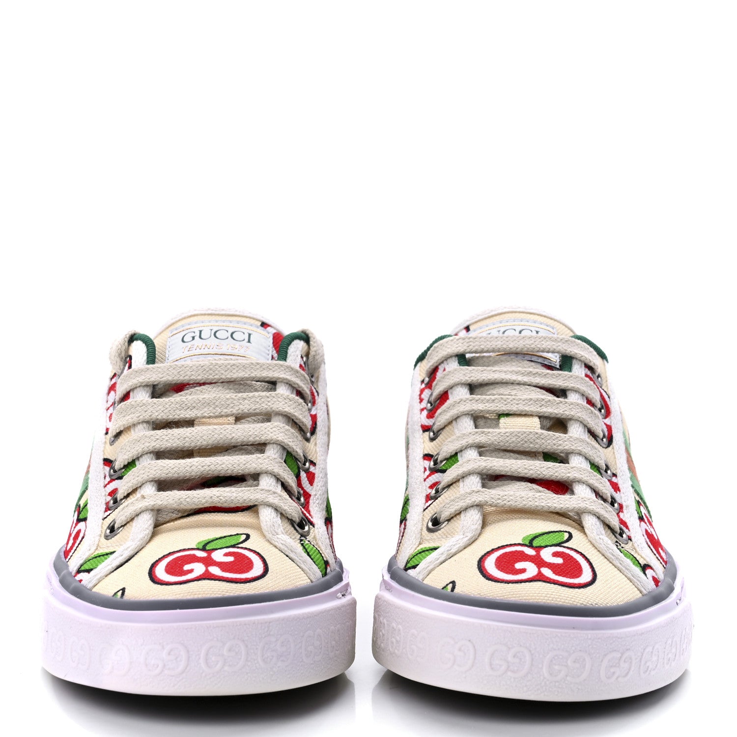 Gucci Canvas Web GG Apple Womens 1977 Tennis Sneakers 35 Ivory Red Mystic White New Shamarock 2 of 7