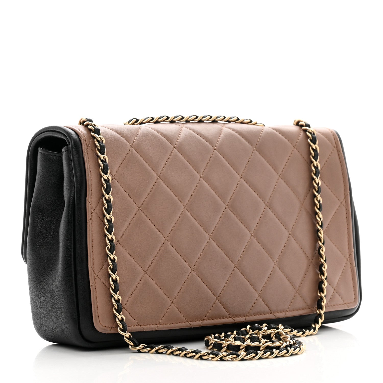 Chanel Calfskin Quilted Medium Graphic Flap Beige Black 3 of 10