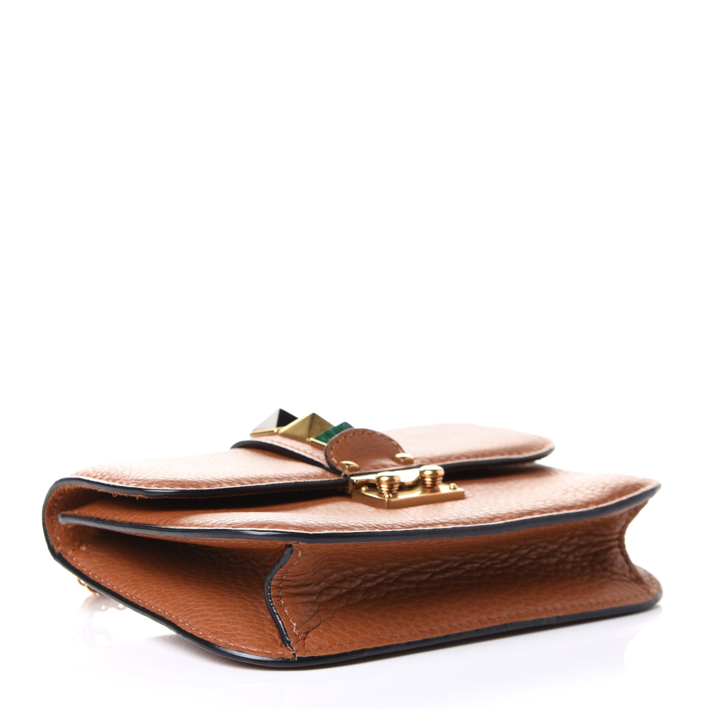 Pebbled Calfskin Rockstud Rolling Small Glam Lock Flap Light Cuir