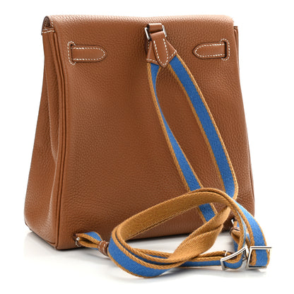 Hermes Taurillon Clemence Kelly Amazone Ado Backpack 22 Gold Bleu Zellige Caramel 3 of 8