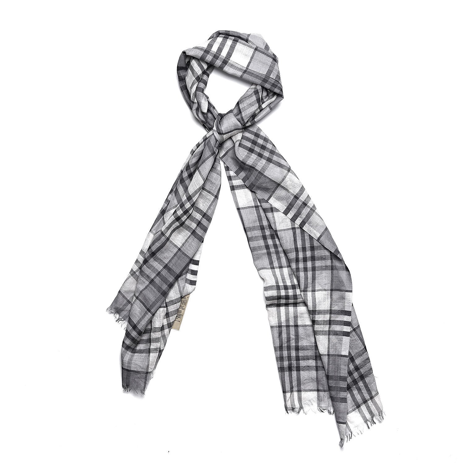 Burberry Wool Silk Vintage Check Lightweight Scarf Grey 1 of 5