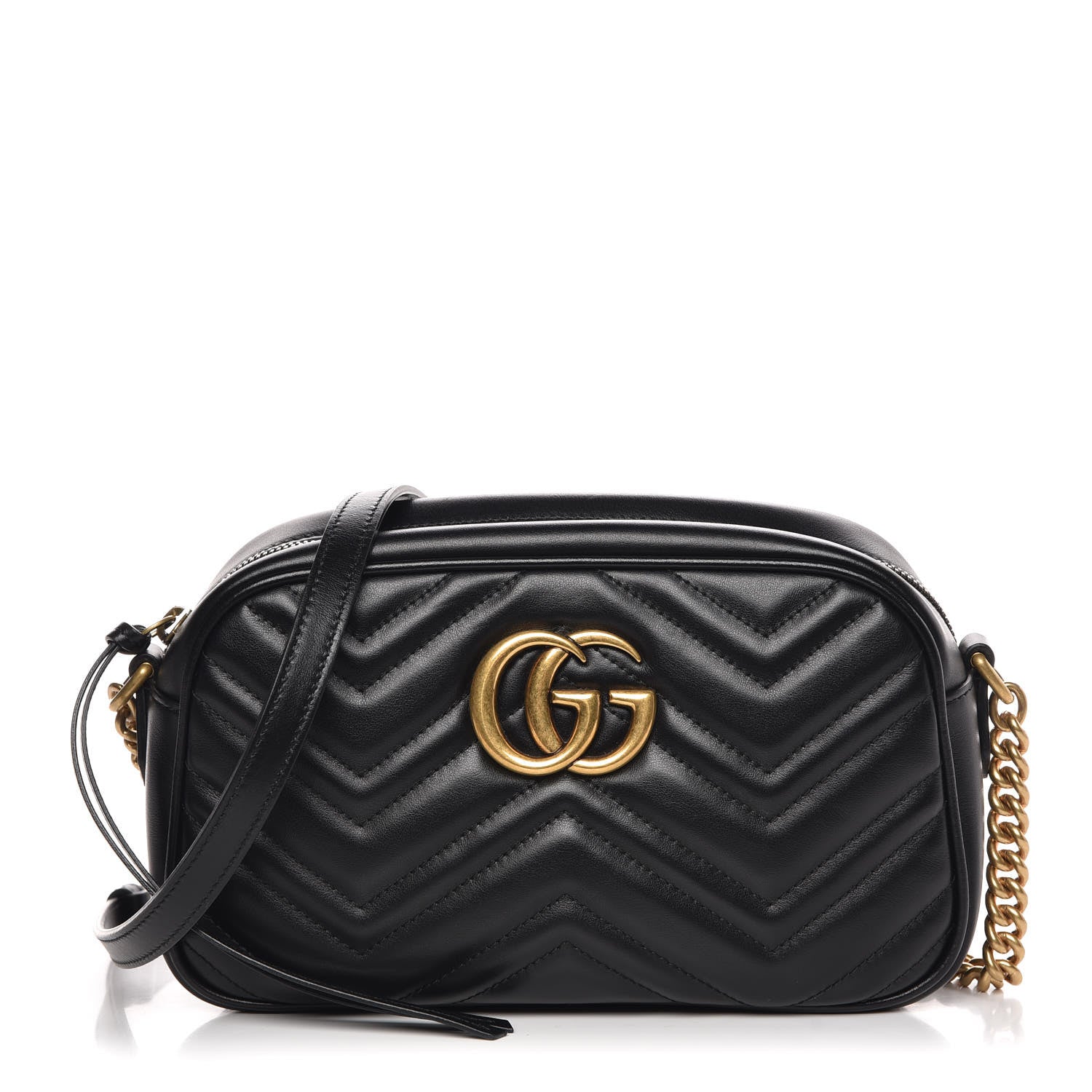 Gucci Calfskin Matelasse Small GG Marmont Chain Shoulder Bag Black 1 of 7
