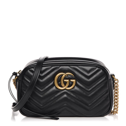 Gucci Calfskin Matelasse Small GG Marmont Chain Shoulder Bag Black 1 of 7