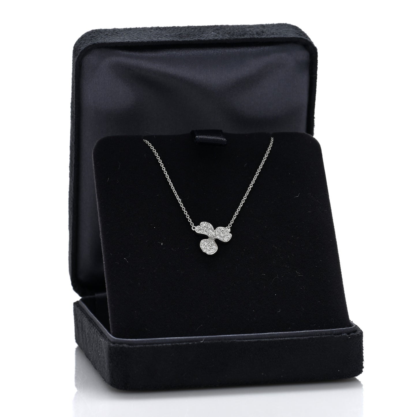 Platinum Diamond Paper Flowers Pave Pendant Necklace