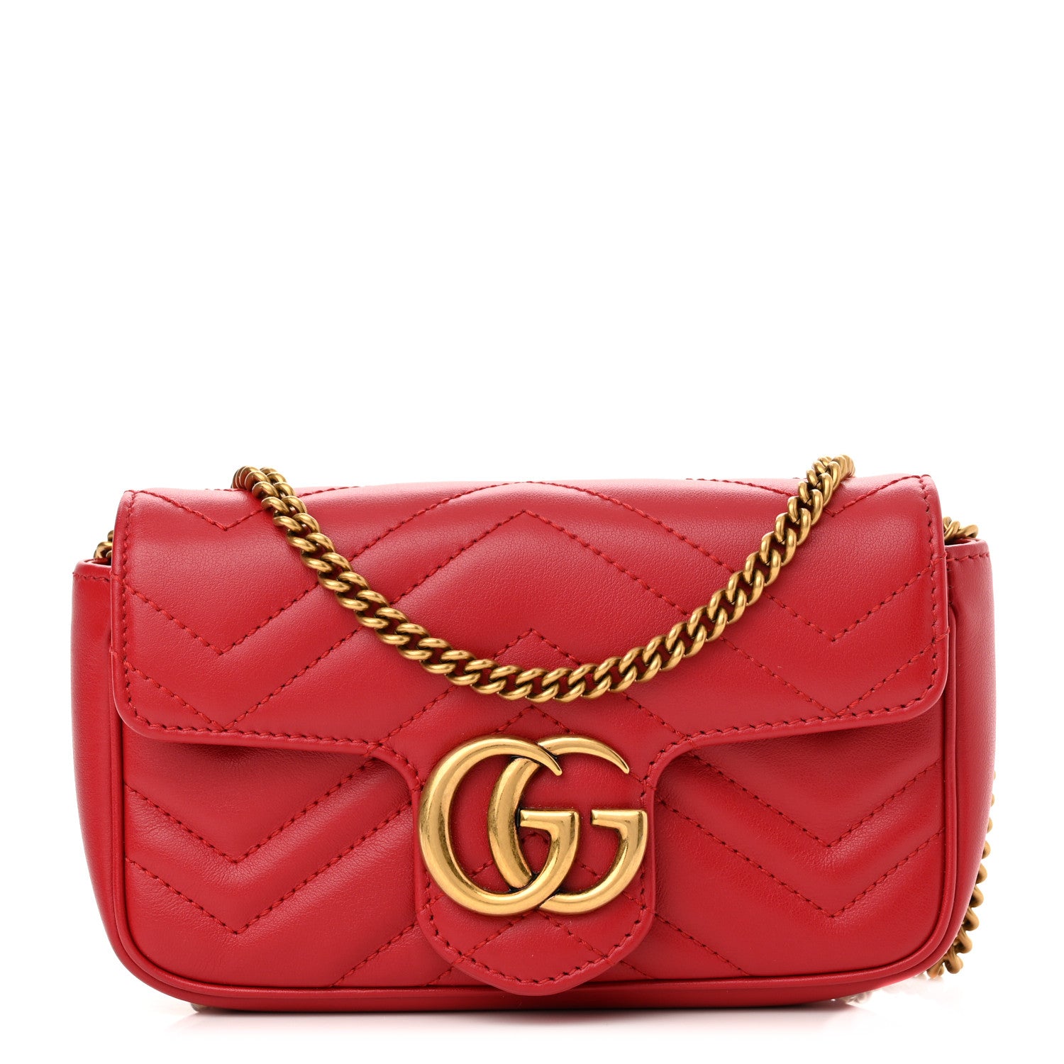 Gucci Calfskin Matelasse Super Mini GG Marmont Shoulder Bag Hibiscus Red 1 of 10
