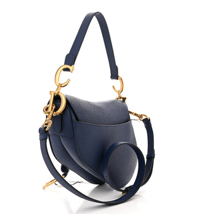 Christian Dior Grained Calfskin Saddle Bag With Strap Blue Royale 3 of 11