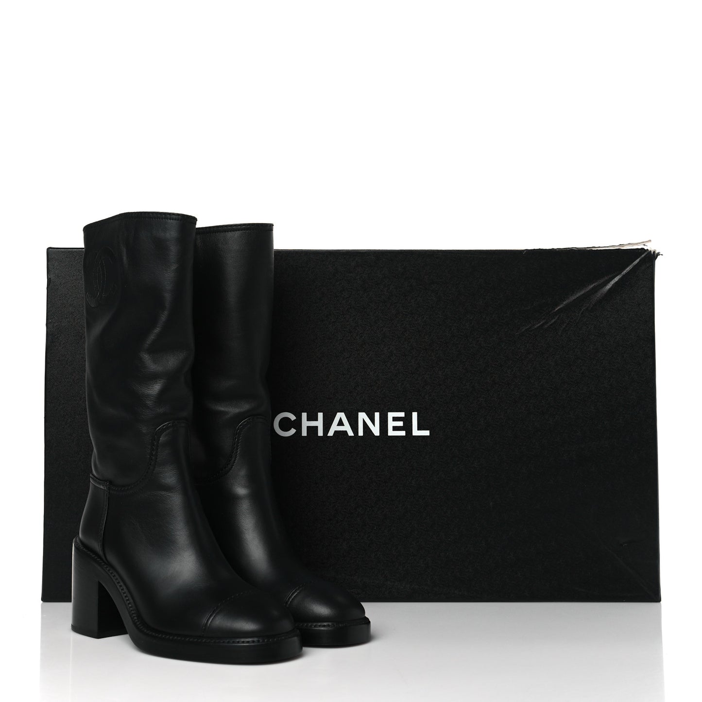 Lambskin CC Logo Calf Boots 36 Black