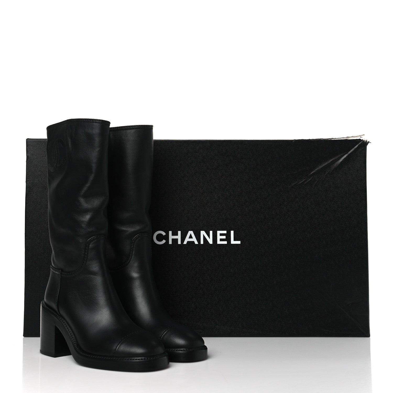 Chanel Lambskin CC Logo Calf Boots 36 Black 8 of 8