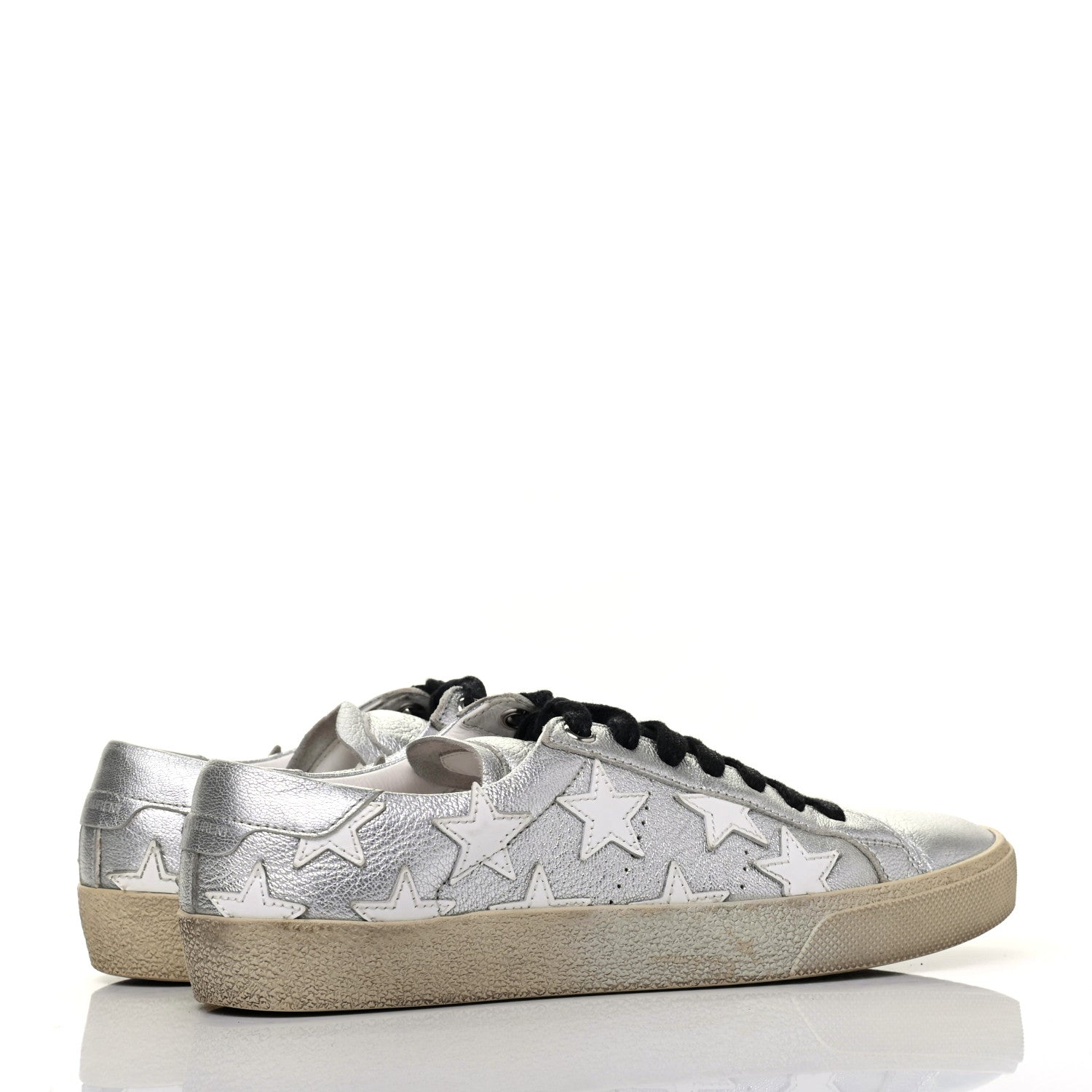 Saint Laurent Metallic Calfskin Star Court Sneakers 37.5 Silver 4 of 13