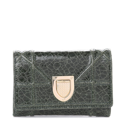 Christian Dior Metallic Ceramic Effect Deerskin Cannage Diorama Elancee Wallet Green 1 of 5